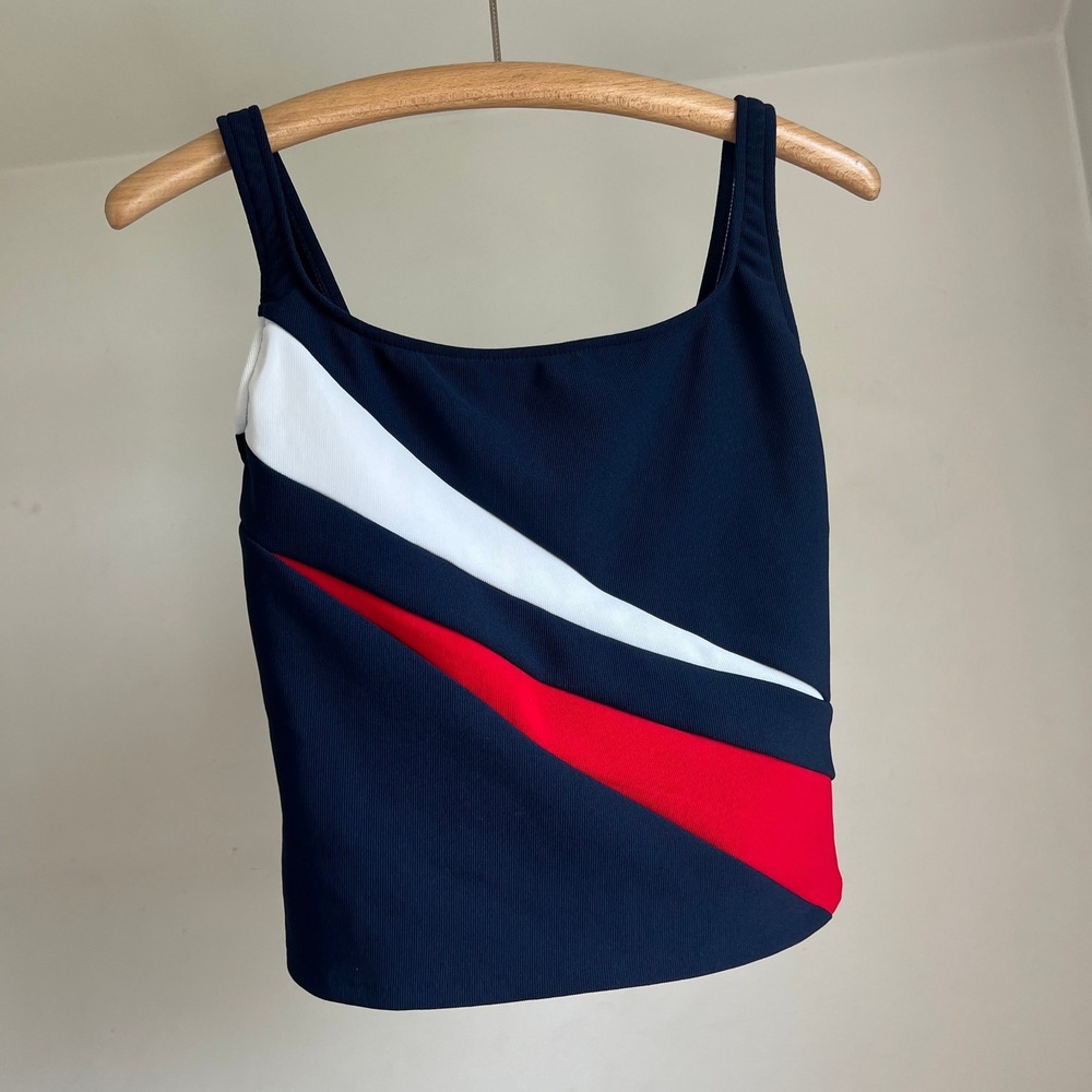 Vintage 80s Swim Tank Top Navy Blue Red White Colorblock Retro Athletic Sporty